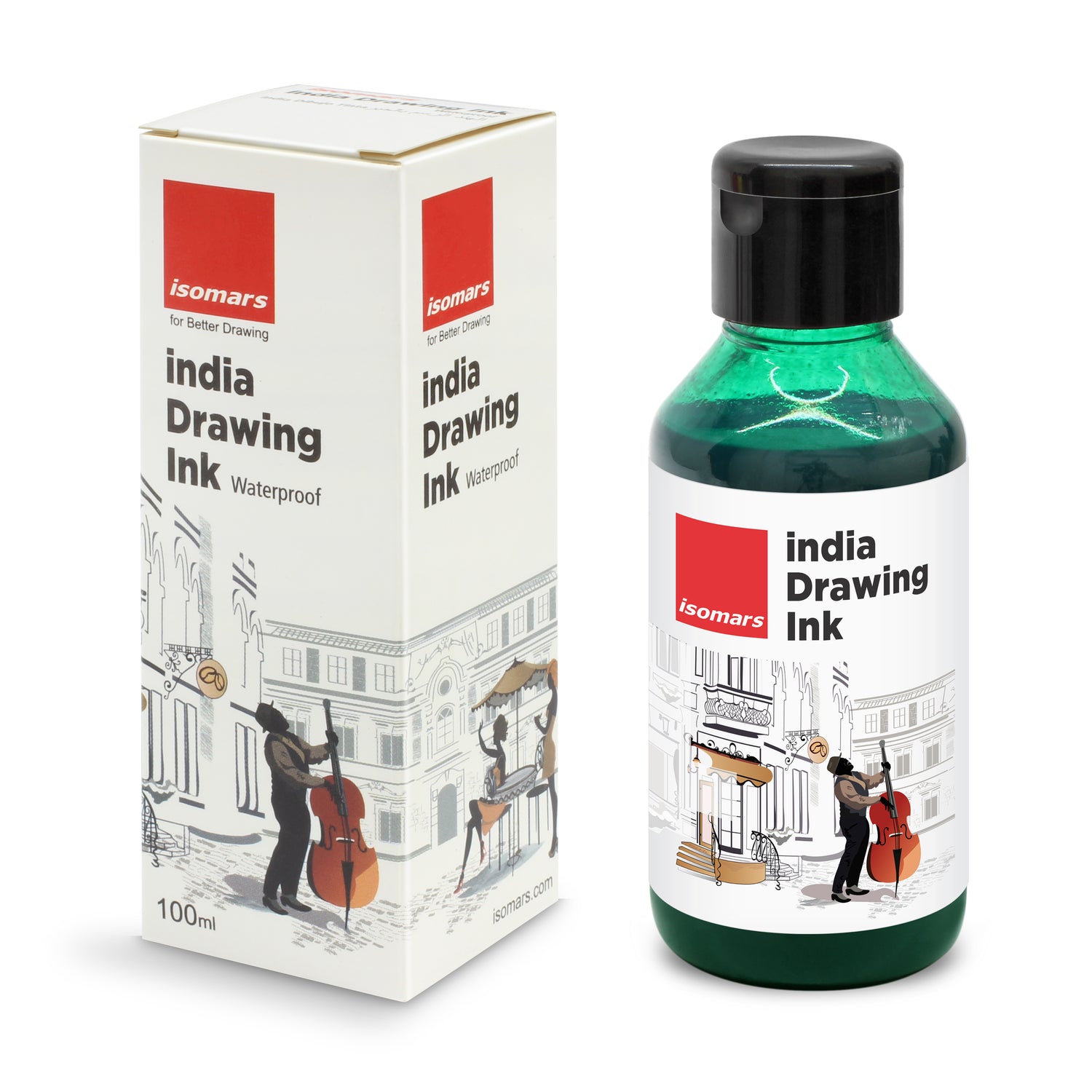 Isomars India Waterproof Drawing Ink - Green- 100ML Bottled Ink, for Paper Board, Canvas,Fabric and Wood Ideal for Designers, Airbrush Artists, Illustrators, Fine Artists and Craft and Hobbyists.