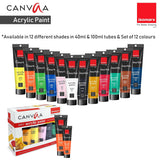 Isomars Canvaa Acrylic Paint 100ml - Set of 12 Vibrant Pigmented & Fadeproof Colors - ARTIST SERIES - For Canvas Painting, Scrap Book, Paper Board, Wood & Terracotta