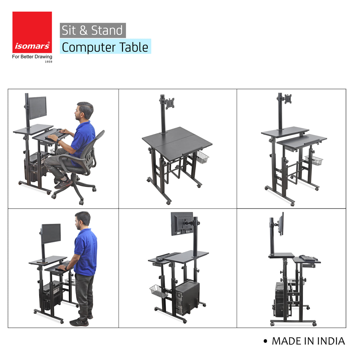 Isomars Desktop & Laptop Multipurpose Table and Adjustable Height & angles, Computer Workstation, Monitor Arm Pipe - Useful for Using Gadgets Like Desktop, Laptop Made In India (Black)