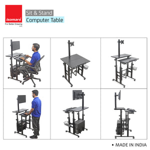 Isomars Desktop & Laptop Multipurpose Table and Adjustable Height & angles, Computer Workstation, Monitor Arm Pipe - Useful for Using Gadgets Like Desktop, Laptop Made In India (Black)