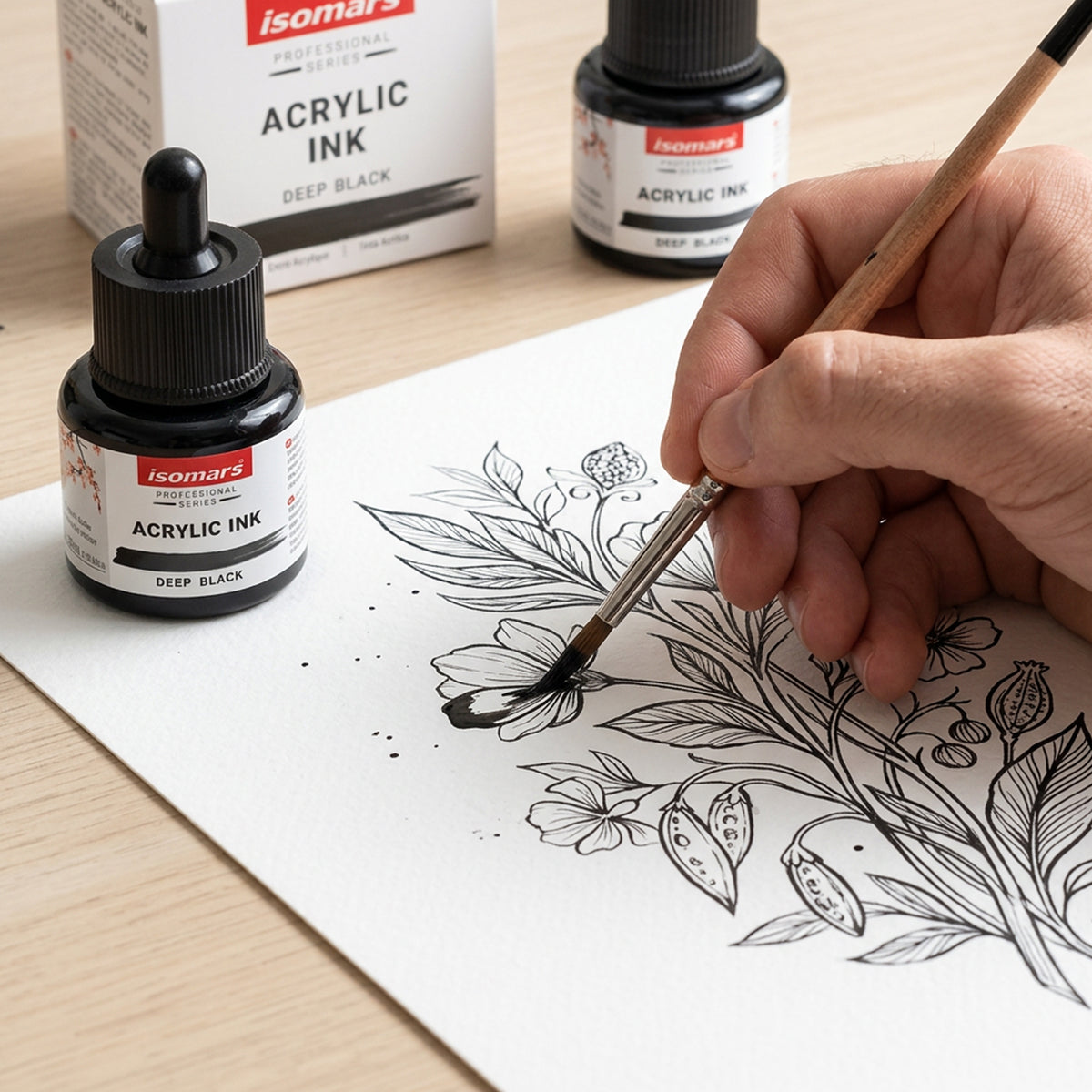 Isomars Acrylic Ink Black Set of 2, 35ml Each with Dropper