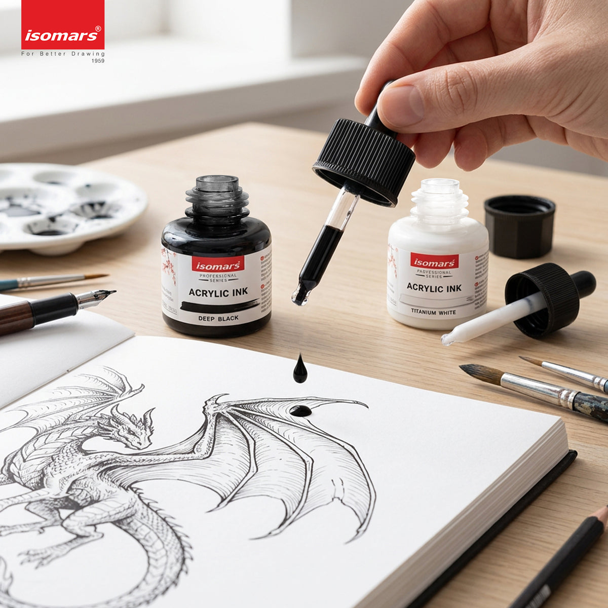 Isomars Acrylic Ink White & Black Combo 35ml Each with Dropper