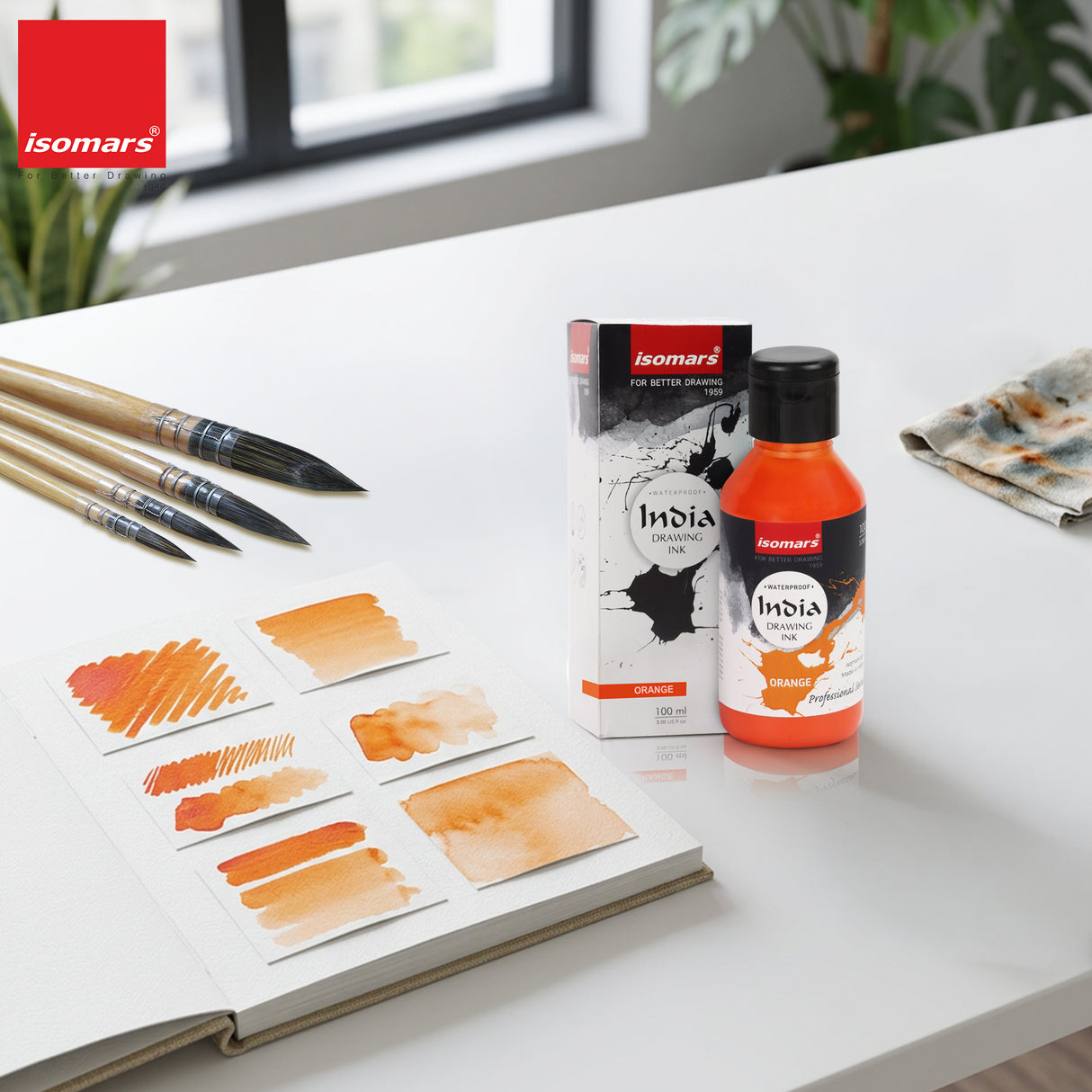 India Waterproof Drawing Ink Orange 100ml | Permanent Lightfast Artist Ink for Calligraphy, Airbrush, Illustration & Fabric Painting