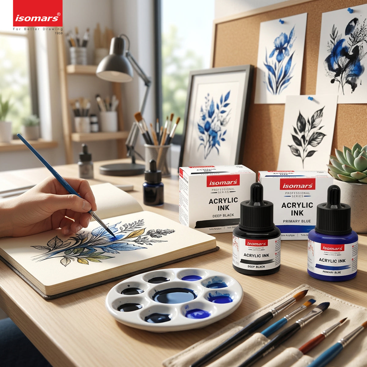 Isomars Acrylic Ink Black & Blue Combo, 35ml Each with Dropper