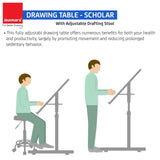 Isomars Drawing Drafting Board Table - Scholar Adjustable Height & Angle with Beachwood Texture Laminated Plain Board 25.5"x35"