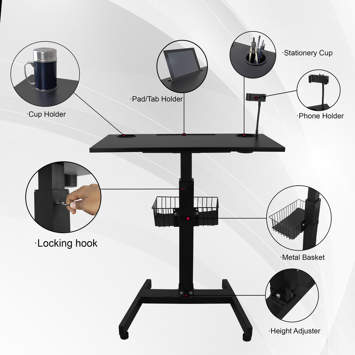 Isomars Airlift Made in India Multipurpose Height Adjustable 'SIT & Stand Laptop Table' with Foot Lever for Breakfast, Online Classes, Other Activities with Large Table Top (Black)