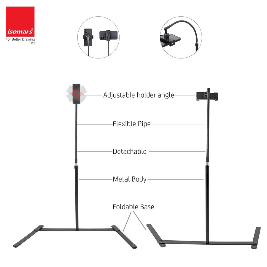 Isomars Mobile Stand | Overhead Smartphone Stand for Capturing Photos, Videos | Ideal for Online Teaching, Studios, Home, Binge Watch, Meetings, Recording Activities etc.