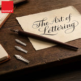 Isomars Wooden Calligraphy Pen Holder Set with 4 Professional Nibs for calligraphy, lettering, sketching and artistic writing
