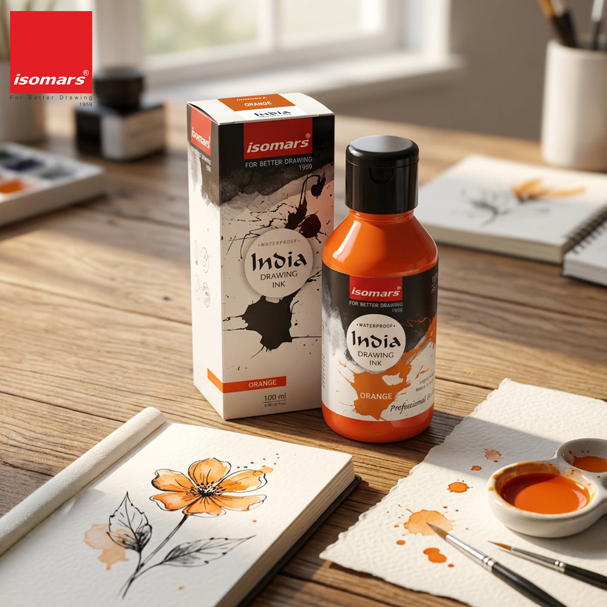 India Waterproof Drawing Ink Orange 100ml | Permanent Lightfast Artist Ink for Calligraphy, Airbrush, Illustration & Fabric Painting