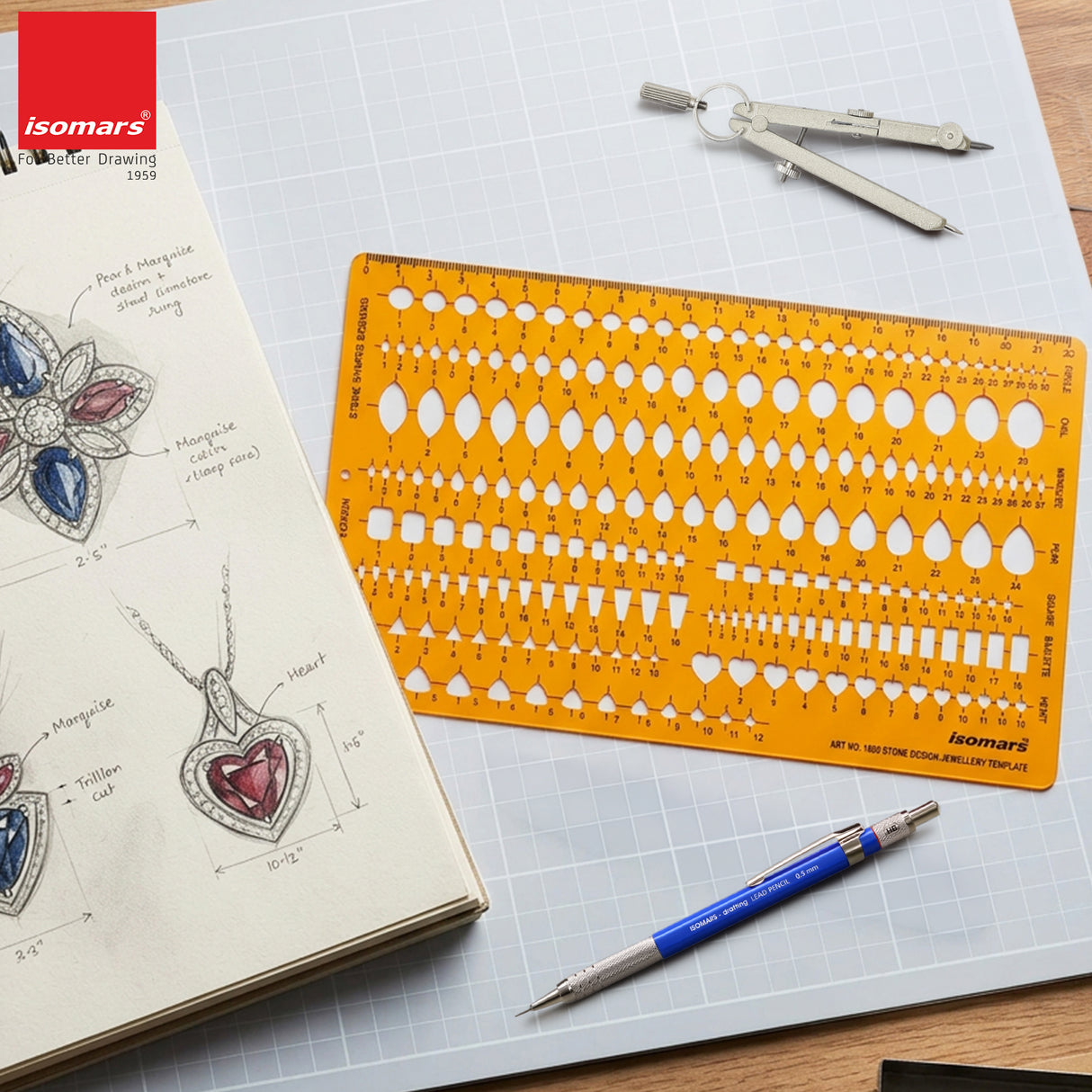 Isomars Jewellery Design Template Set of 2 – Gemstone Shape Stencils