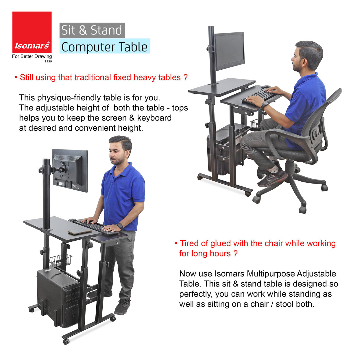 Isomars Desktop & Laptop Multipurpose Table and Adjustable Height & angles, Computer Workstation, Monitor Arm Pipe - Useful for Using Gadgets Like Desktop, Laptop Made In India (Black)