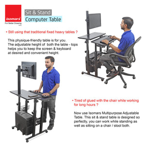 Isomars Desktop & Laptop Multipurpose Table and Adjustable Height & angles, Computer Workstation, Monitor Arm Pipe - Useful for Using Gadgets Like Desktop, Laptop Made In India (Black)