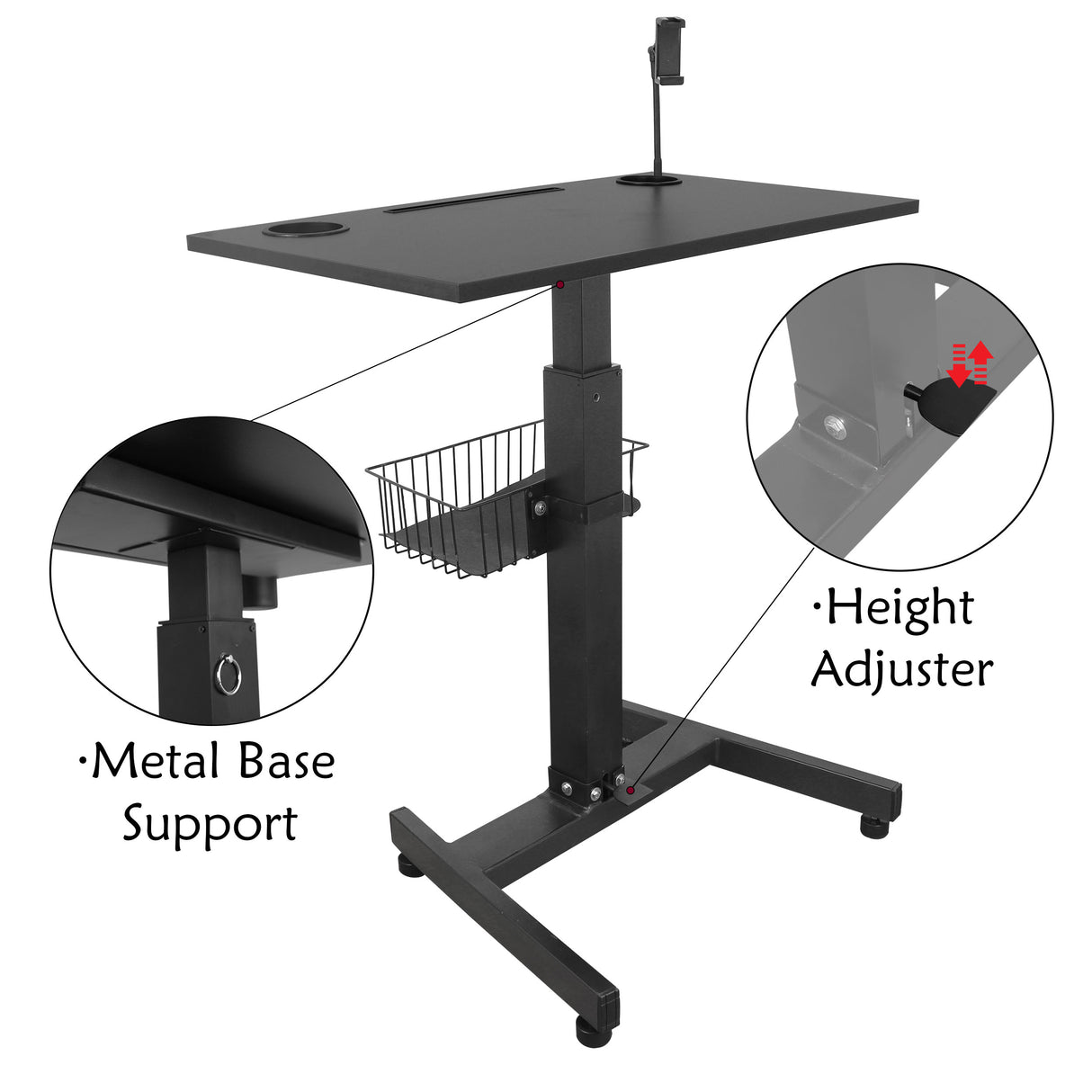 Isomars Airlift Made in India Multipurpose Height Adjustable 'SIT & Stand Laptop Table' with Foot Lever for Breakfast, Online Classes, Other Activities with Large Table Top (Black)