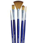 Isomars Estudio Art Brush Set of 5 | Professional Synthetic Long Handle Paint Brushes for Acrylic, Watercolor & Oil Painting | Flat, Fan, Oval, Round & Detail Artist Brushes for Blending, Shading & Fine Detailing