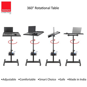 Isomars Multipurpose Laptop Table Hospital Table Study Desk, Caster Lockable Wheels, & Height Adjustable for Breakfast Table, Work from Home & Online Classes