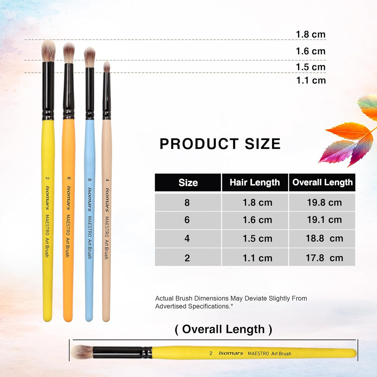 Isomars Maestro Blending Brush Set of 4 - Professional Round Artist Brushes for Soft Blending, Shading and Transitions - Colorful Wooden Handles - Sizes 2, 4, 6, 8