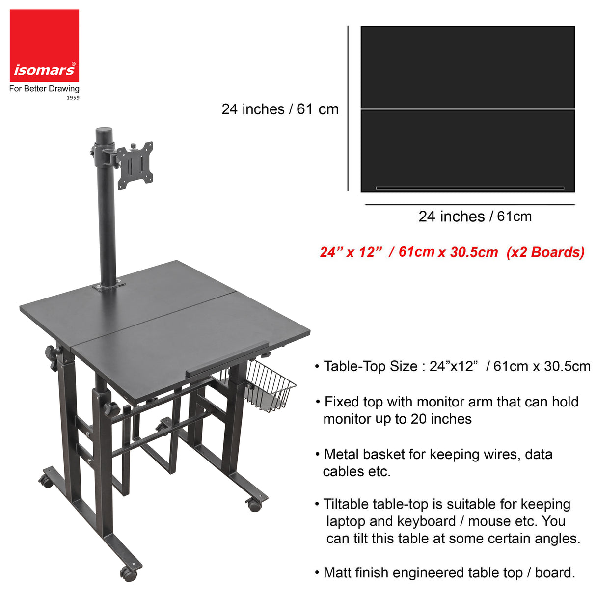 Isomars Desktop & Laptop Multipurpose Table and Adjustable Height & angles, Computer Workstation, Monitor Arm Pipe - Useful for Using Gadgets Like Desktop, Laptop Made In India (Black)