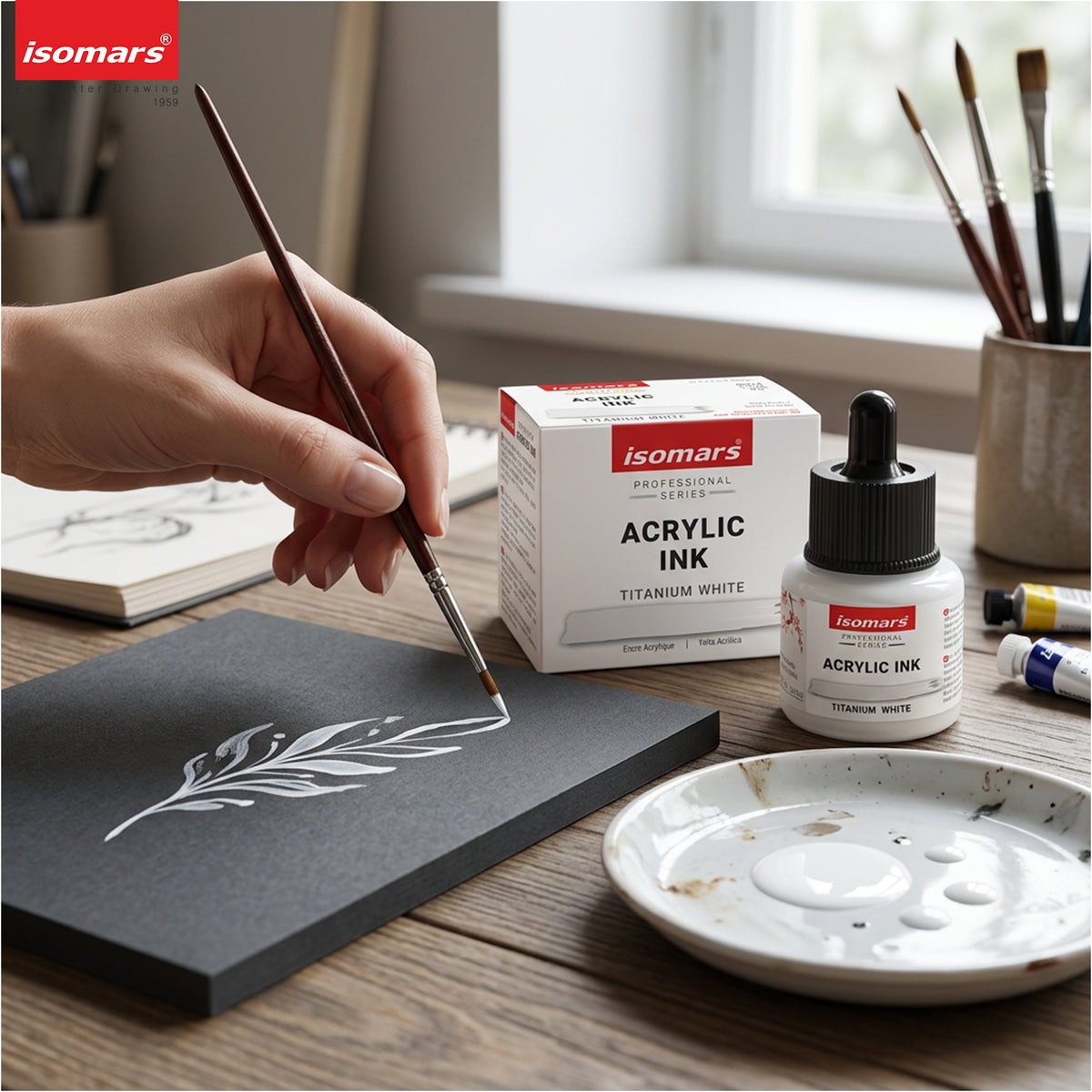 Isomars Acrylic Ink White 35ml with Dropper for Art & Drawing