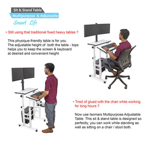 Isomars Desktop Table with dual Monitor Mount - Adjustable Height & Angles, Computer Workstation Useful for Gadgets Like Desktop, Laptop- Made in India (white).