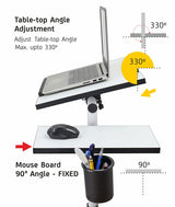 Isomars Multipurpose Laptop Table Study Desk, Caster Lockable Wheels, & Height Adjustable for Breakfast Table, Work from Home & Online Classes (White)