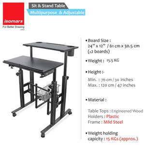 Isomars 24"/61cm Wide Made In India Desktop & Laptop Multipurpose Adjustable Table & Computer Workstation - Useful for Using Gadgets Like Desktop, Laptop, Tab/iPad, Mobile Phone etc (Black)