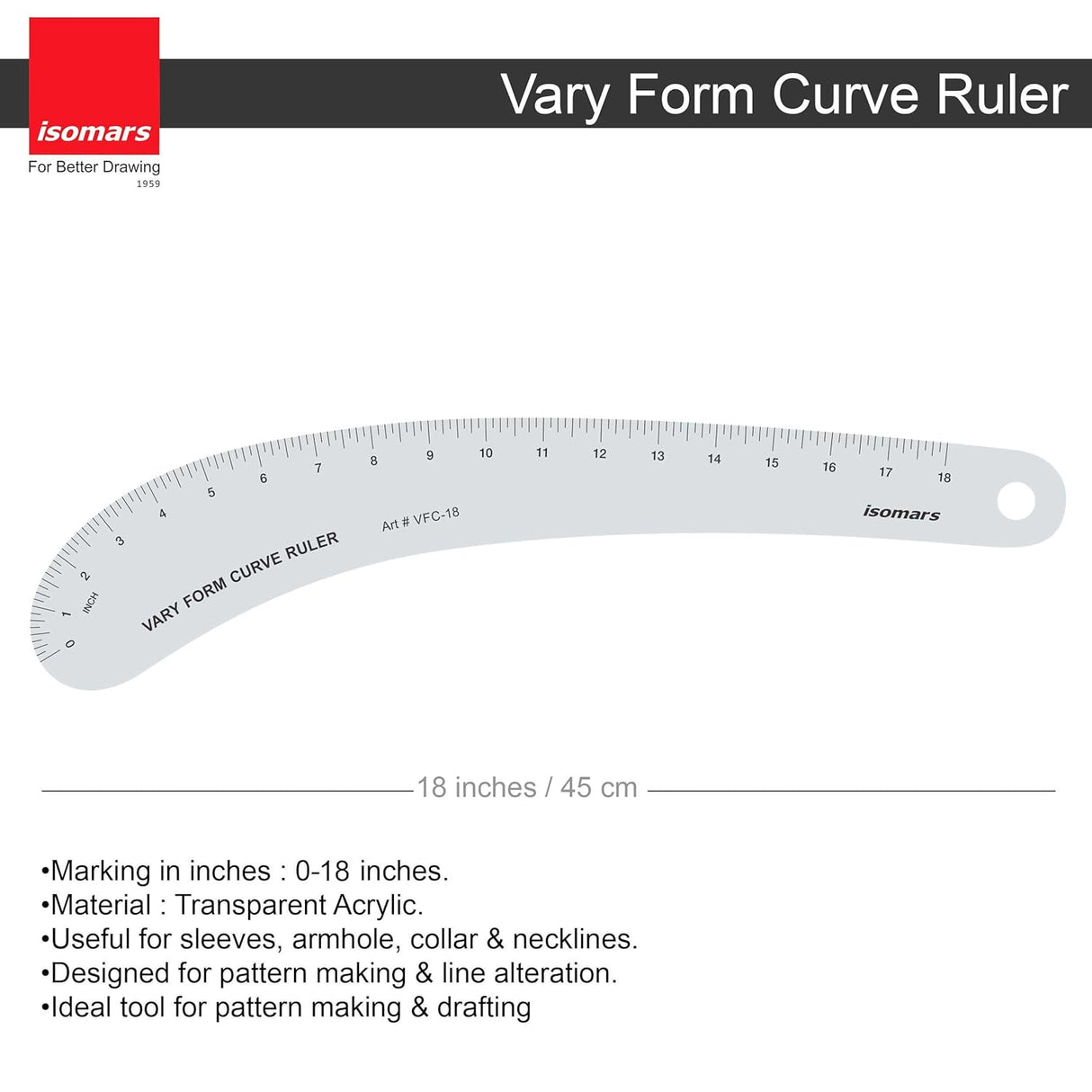 Isomars Fashion Design Ruler Set 15 Professional Drafting Tools for Pattern Making