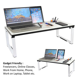 Isomars Bed Desk/Floor Desk Laptop Study Table for Work from Home, Online Classes, Card Games and Kid's Activities (White)