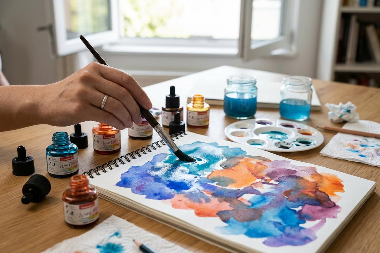 Isomars Water Color Ink Set of 12 Vibrant Professional Liquid Watercolors (35ml Bottles) with Droppers - Transparent Inks for Calligraphy, Illustration, Airbrushing & Painting