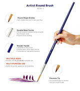 Isomars Estudio Round Paint Brush Set of 5 – Professional Synthetic Round Artist Brushes for Fine Detailing, Line Work & Blending | Long Handle Art Brushes