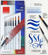 Isomars Drawing Brush Set Round Set of 7 with Colour Palette | Premium Golden Taklon Synthetic Artist Brushes with White Mixing Palette for Acrylic, Watercolor, Oil & Face Painting