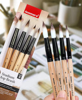 Isomars Studium Mop Brush Set of 4 - Professional Synthetic Hair Round Paint Brushes for Watercolor, Gouache, Acrylic, Ink & Oil Painting - Natural Wooden Handle Art Brushes (Sizes 14, 16, 18, 20)