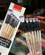 Isomars Studium Flat Blending Brush Set of 6 for Artists – Professional Paint Brushes for Blending & Smooth Transitions – Ideal for Watercolor, Acrylic & Oil Painting – Sizes 1, 2, 4, 6, 8, 10