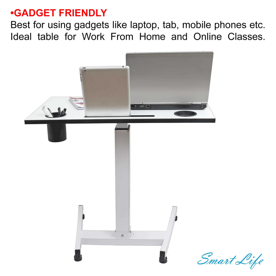 Isomars Airlift Made in India Multipurpose Height Adjustable 'SIT & Stand Laptop Table' with Foot Lever for Breakfast, Online Classes, Other Activities with Large Table Top (White)