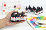 Isomars Water Color Ink Set of 12 Vibrant Professional Liquid Watercolors (35ml Bottles) with Droppers - Transparent Inks for Calligraphy, Illustration, Airbrushing & Painting
