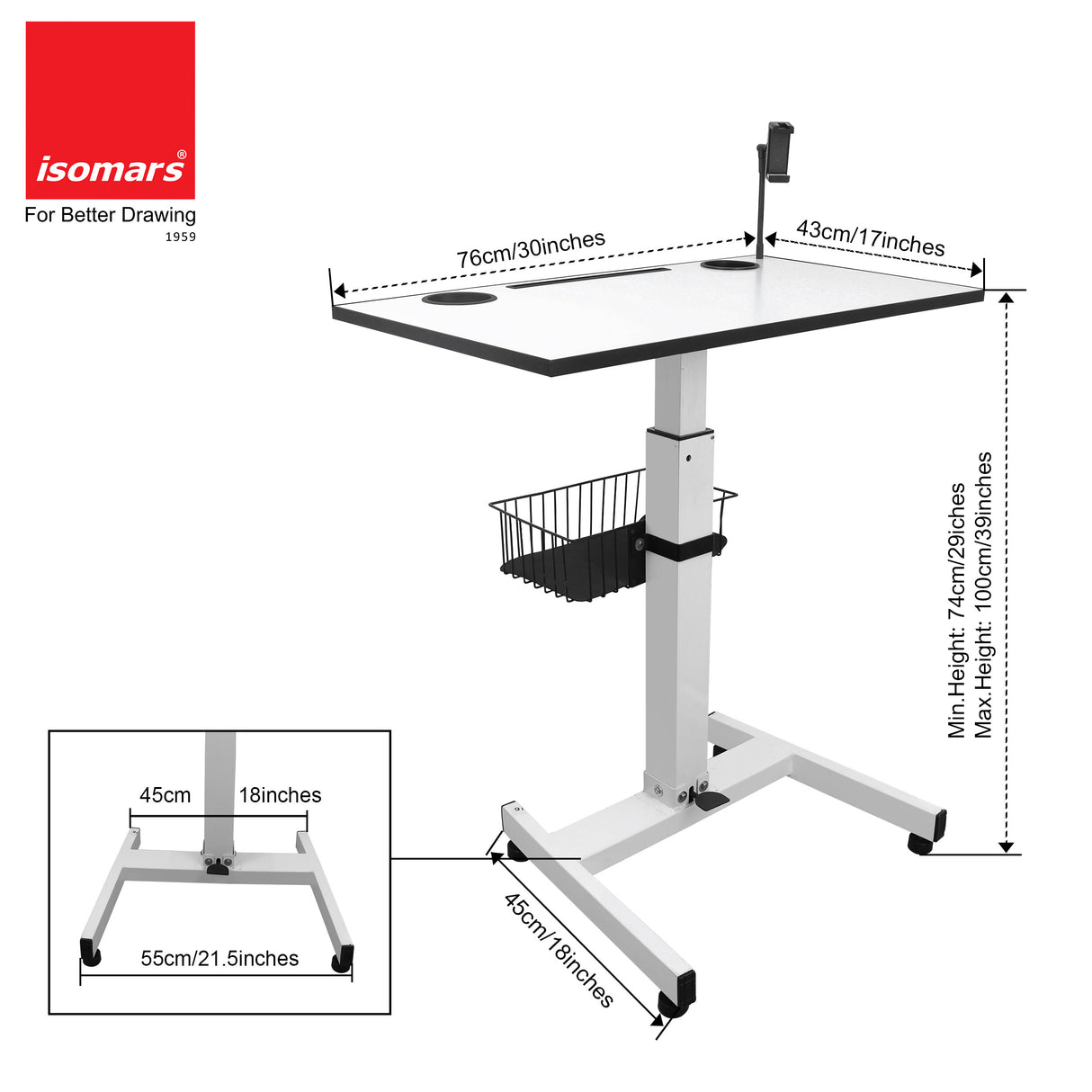 Isomars Airlift Made in India Multipurpose Height Adjustable 'SIT & Stand Laptop Table' with Foot Lever for Breakfast, Online Classes, Other Activities with Large Table Top (White)