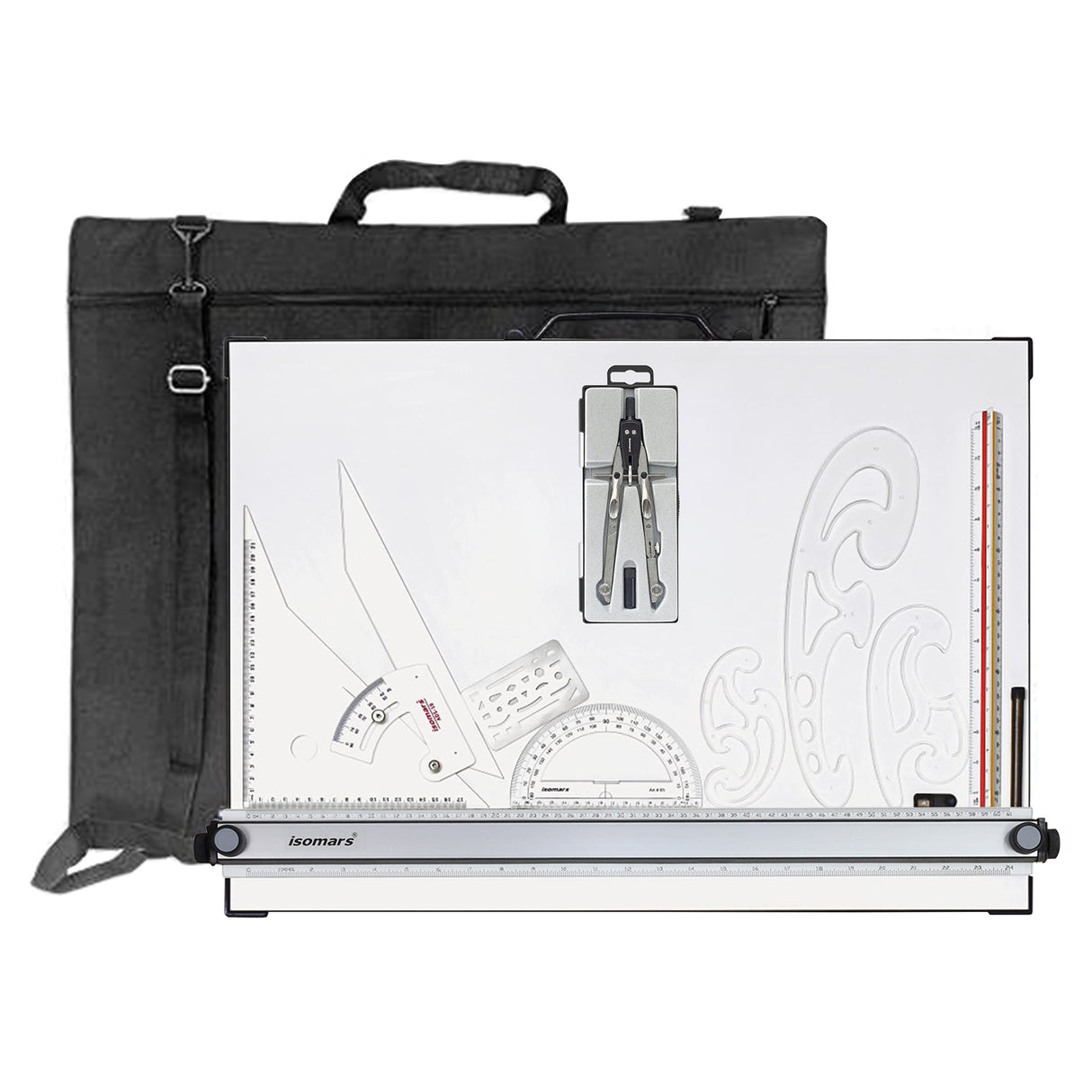 Isomars Architect Kit with Carry Bag | A2 Technical Drawing & Drafting Board (18.5" x 25.5") with Parallel Motion Ruler & Carry Handle | Ideal for Architects, Engineers, Designers, Students & Professionals