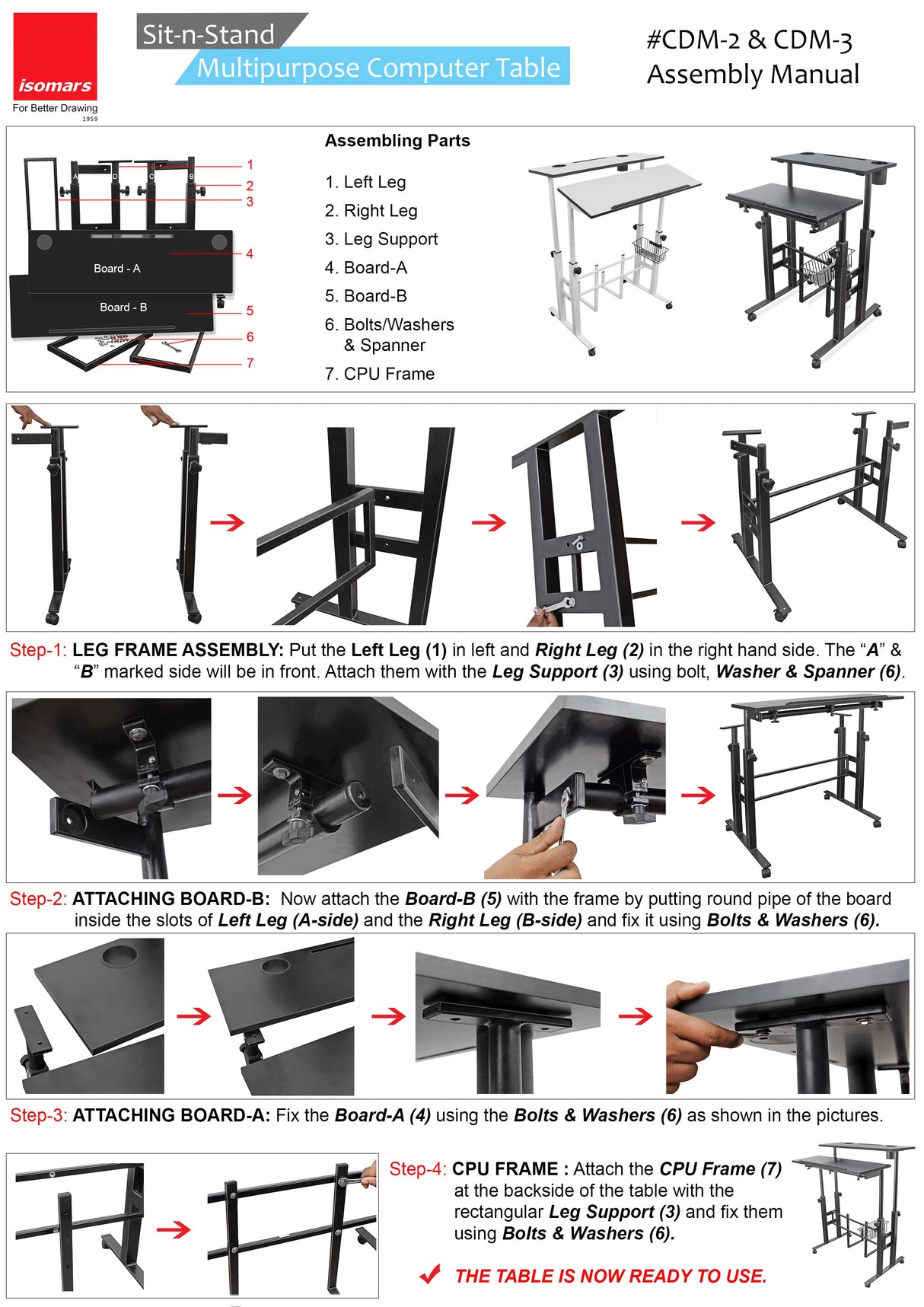 Isomars 24"/61cm Wide Made In India Desktop & Laptop Multipurpose Adjustable Table & Computer Workstation - Useful for Using Gadgets Like Desktop, Laptop, Tab/iPad, Mobile Phone etc (Black)