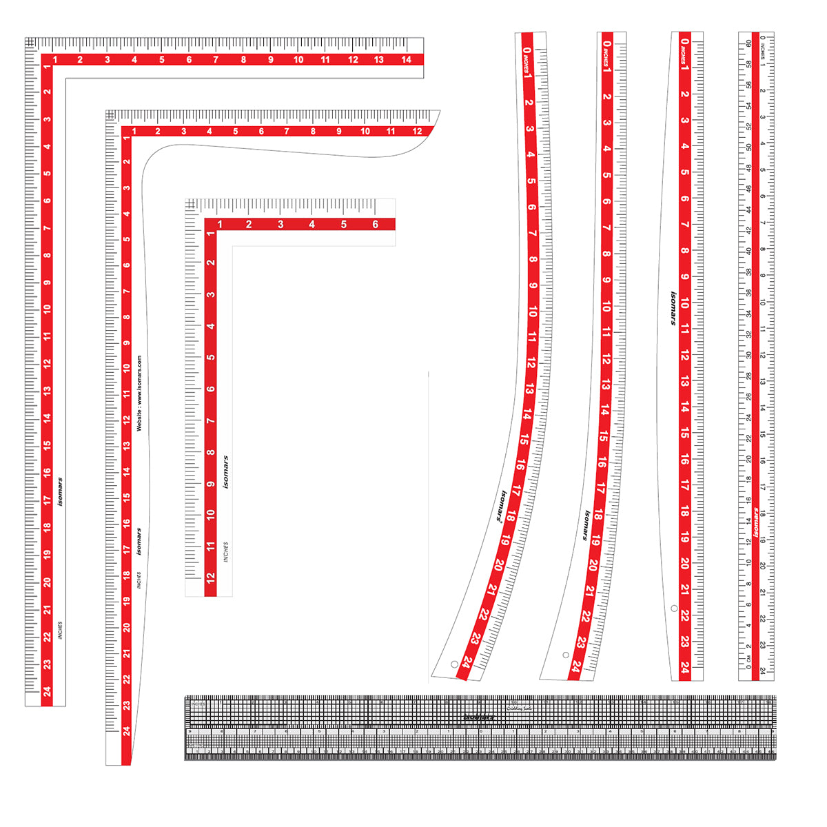 Isomars Fashion Designing Kit, Tailoring Scale Set of 8, L-Square, Straight, Curved Rulers for Quilting and Tailoring