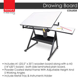 Isomars Drawing Table (College) - with White 25.5" x 35" Drafting Board and 14" x 20" Sliding Board