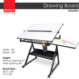 Isomars Drawing Table (College) - with White 25.5" x 35" Drafting Board With Parallel Bar and 14" x 20" Sliding Board