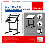 Isomars Drawing Table Scholar With A1 White Laminated Parallel Ruler Board (25.5"x35" / 64x88 cm)