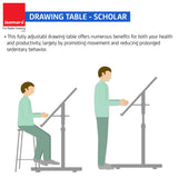 Isomars Drawing Table Scholar With A1 White Laminated Parallel Ruler Board (25.5"x35" / 64x88 cm)