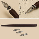 Isomars Wooden Calligraphy Pen Holder Set with 4 Professional Nibs for calligraphy, lettering, sketching and artistic writing