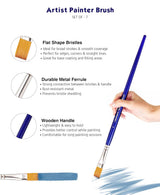 Isomars Estudio Painter’s Art Brush Set of 7 | Professional Teklon Synthetic Long Handle Artist Brushes for Acrylic, Watercolor, Oil & Gouache Painting | Fan, Filbert, Dagger, Flat, Round, Angular & Deer Foot Brushes