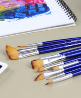 Isomars Estudio Professional Paint Brush Set of 10 | Premium Synthetic Long Handle Artist Brushes Kit for Acrylic, Watercolor, Oil & Gouache Painting | Mixed Flat, Round, Filbert, Fan, Angular, Detail Brushes