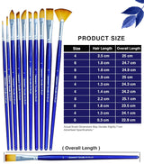 Isomars Estudio Professional Paint Brush Set of 10 | Premium Synthetic Long Handle Artist Brushes Kit for Acrylic, Watercolor, Oil & Gouache Painting | Mixed Flat, Round, Filbert, Fan, Angular, Detail Brushes