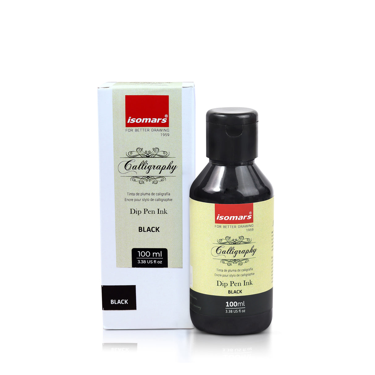ISOMARS Calligraphy Dip Pen Ink Black, 100ml, Rich Pigmented Ink