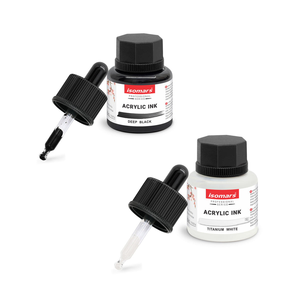 Isomars Acrylic Ink White & Black Combo 35ml Each with Dropper
