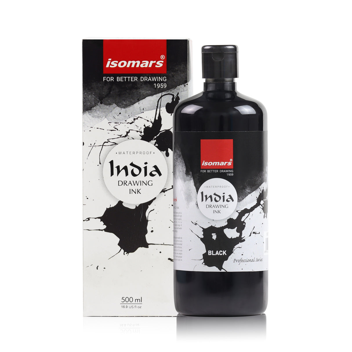 Isomars India Waterproof Drawing Ink - Black - 500ML Bottled Ink, for Paper Board, Canvas,Fabric and Wood Ideal for Designers, Airbrush Artists, Illustrators, Fine Artists and Craft and Hobbyists.