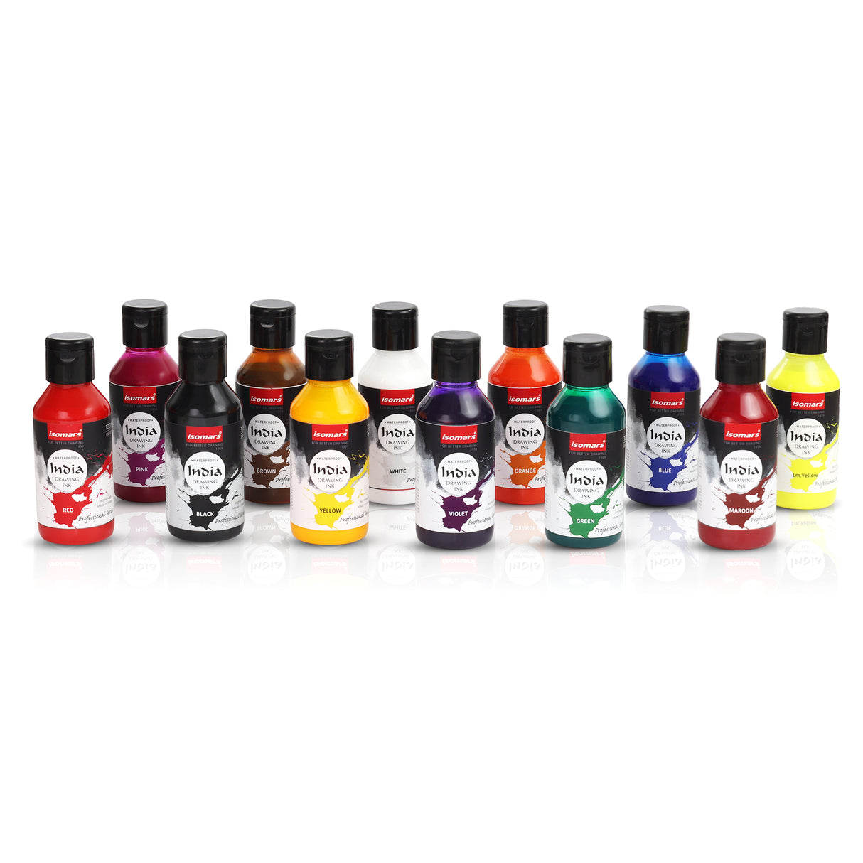 Isomars India Drawing Ink Set of 12 | 100 ml Each | Waterproof Colours